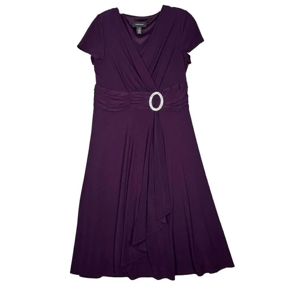 R&M Richards Women's 20W Faux Wrap Cocktail Dress Royal Purple Semi Formal Party - Picture 4 of 11
